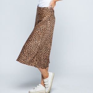 LEOPARD ANIMAL PRINT SOFT SATIN MAXI SKIRT